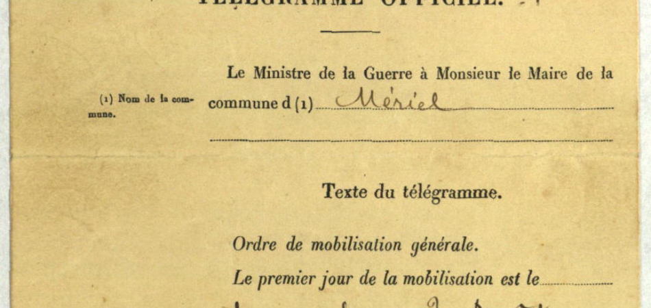Télégramme de mobilisation générale du 2 août 1914, ADVO E-depôt 9 4H6
