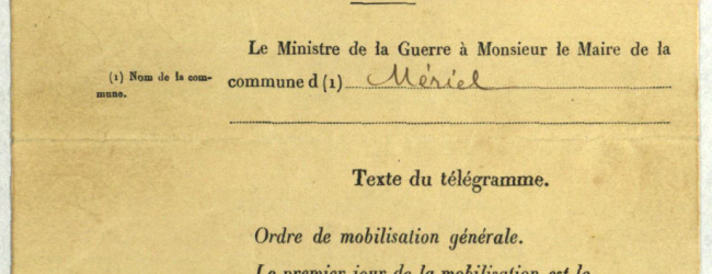 Télégramme de mobilisation générale du 2 août 1914, ADVO E-depôt 9 4H6