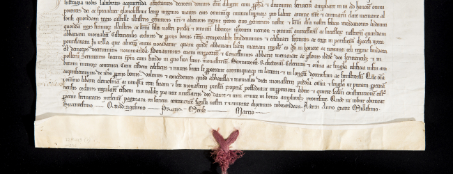 charte médiévale rédigée en latin en 1241 par Blanche de Castille , reine de France, pour en comprendre la structure et pour traduire en français le texte de fondation de l'abbaye royale de Maubuisson, à Saint-Ouen-l'Aumône.