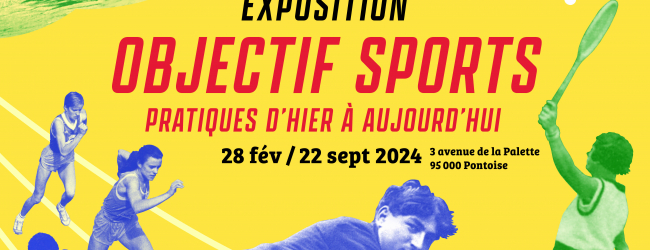 Affiche de l'exposition : des silhouettes pratiquant différents sports.